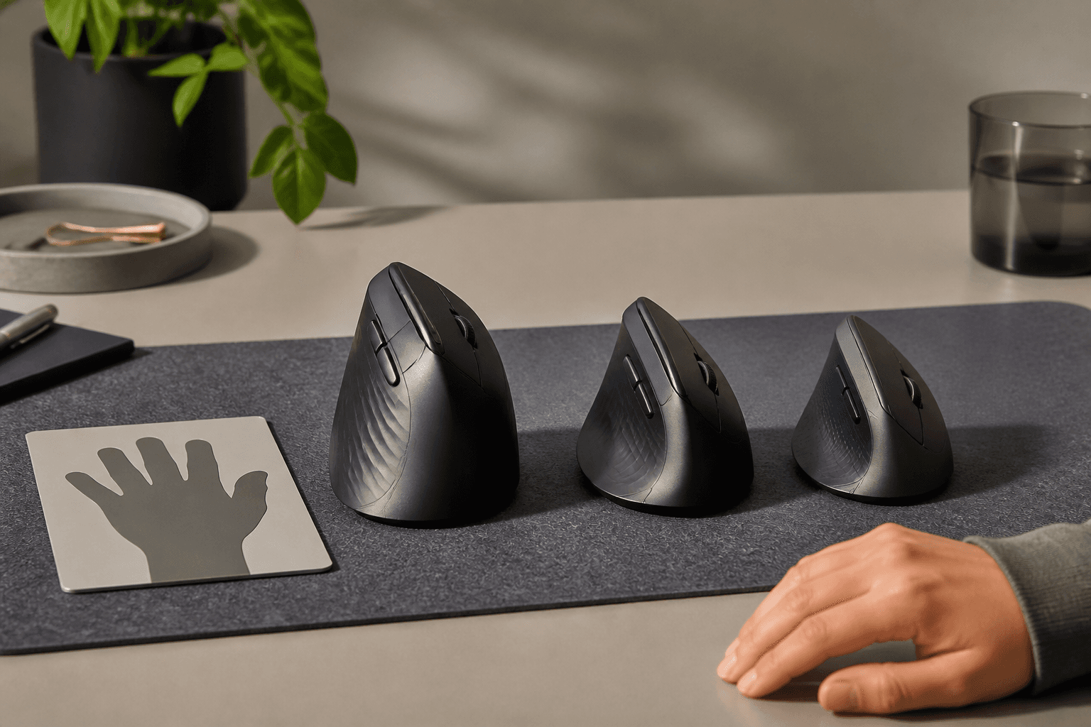 Ergonomic workspace illustrating best vertical mouse for left-handed users with an unbranded vertical mouse