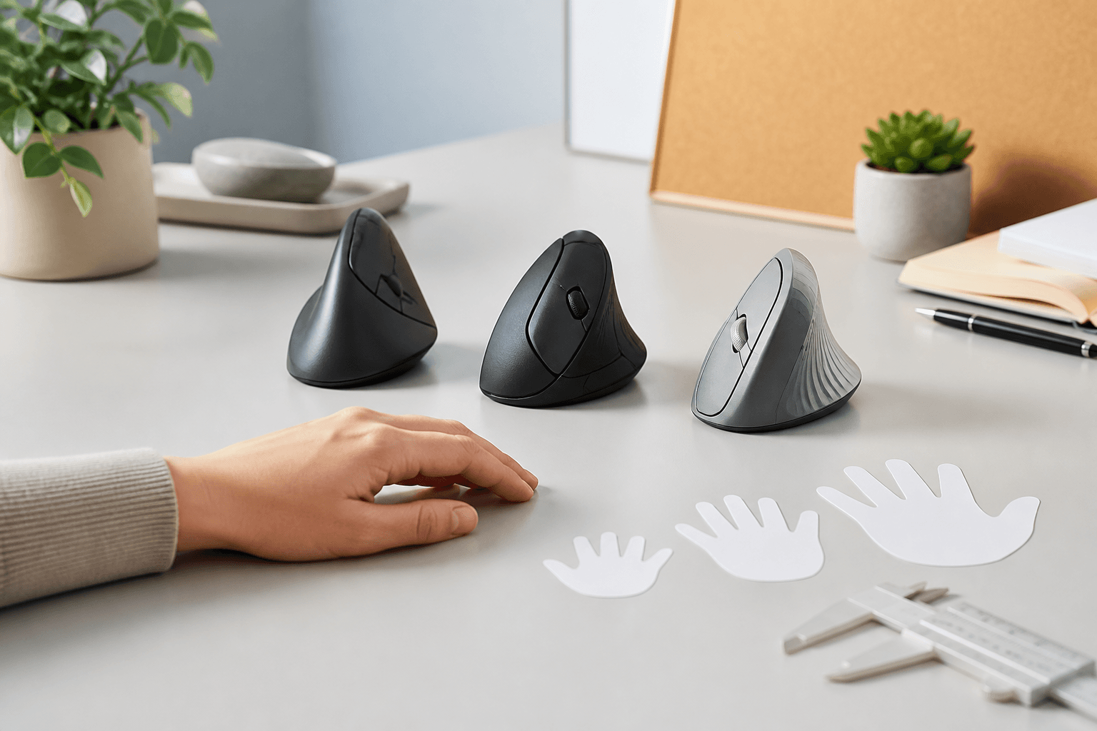 Ergonomic workspace illustrating best vertical mouse small hands with an unbranded vertical mouse