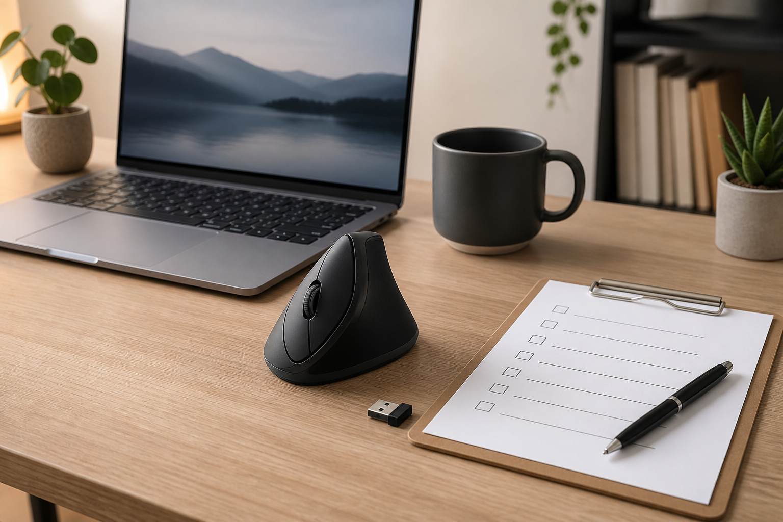 Ergonomic workspace illustrating anker ergonomic mouse review: budget vertical pick with an unbranded vertical mouse
