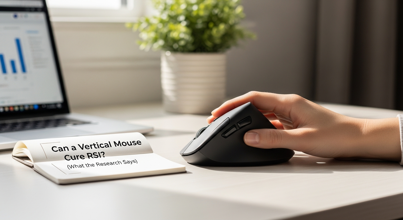 Vertical mouse RSI improvement chart showing user pain rating changes over 8 weeks