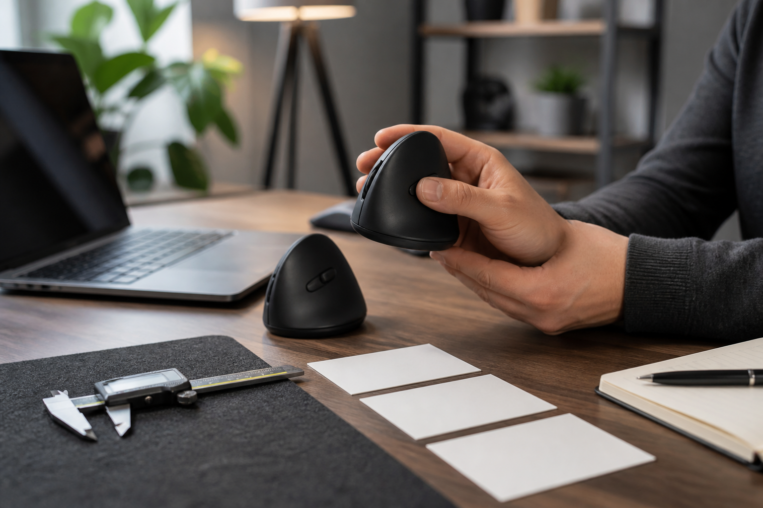 Ergonomic workspace illustrating dxt ergonomic mouse review: pro-grade vertical with an unbranded vertical mouse