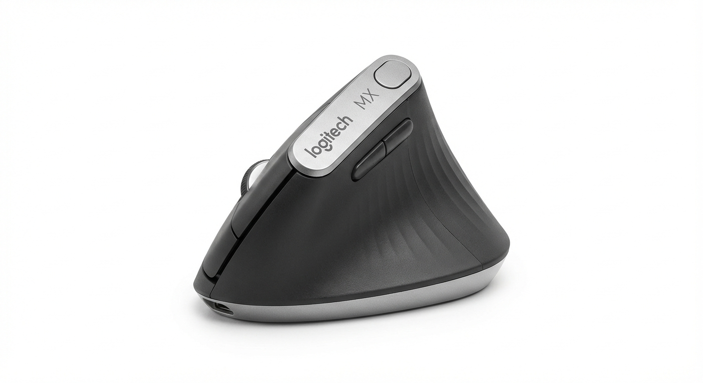 Logitech MX Vertical ergonomic mouse on desk