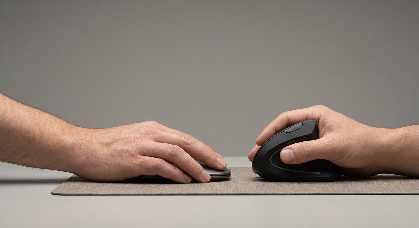Hand grip comparison: pronated flat mouse vs vertical handshake position