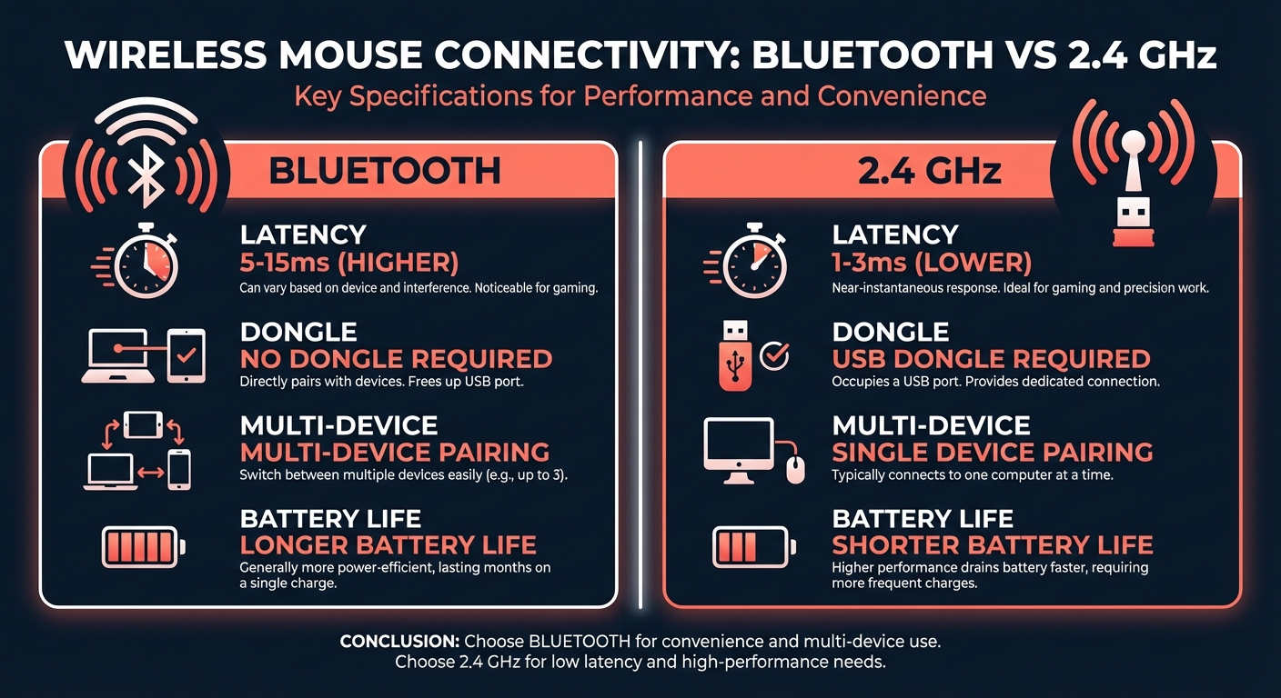 Nulea M501 Bluetooth vertical mouse — Bluetooth vs 2.4 GHz wireless comparison