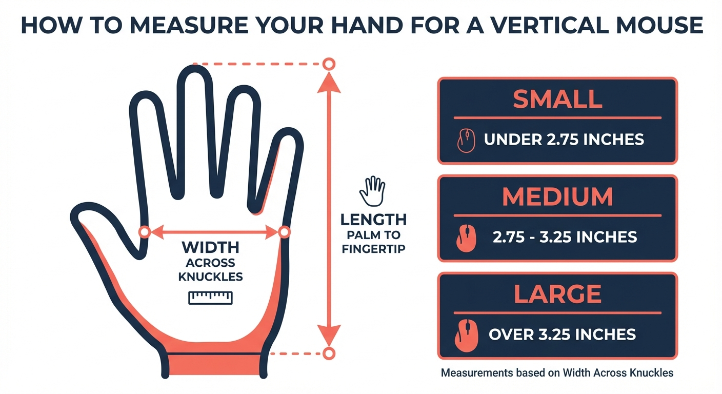 Hand measurement guide for vertical mouse sizing