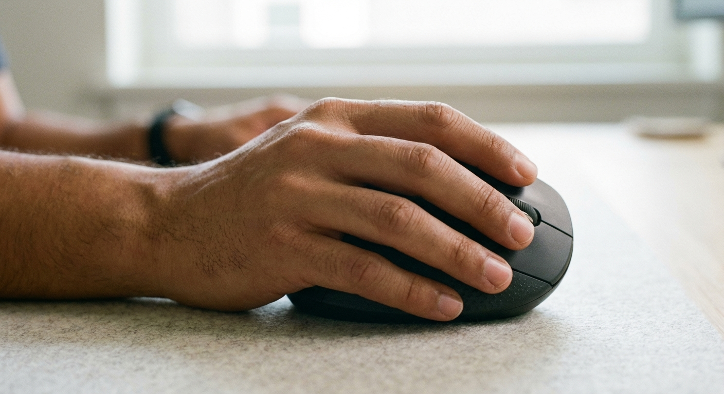 Photo of a person testing their vertical mouse reach with neutral wrist position