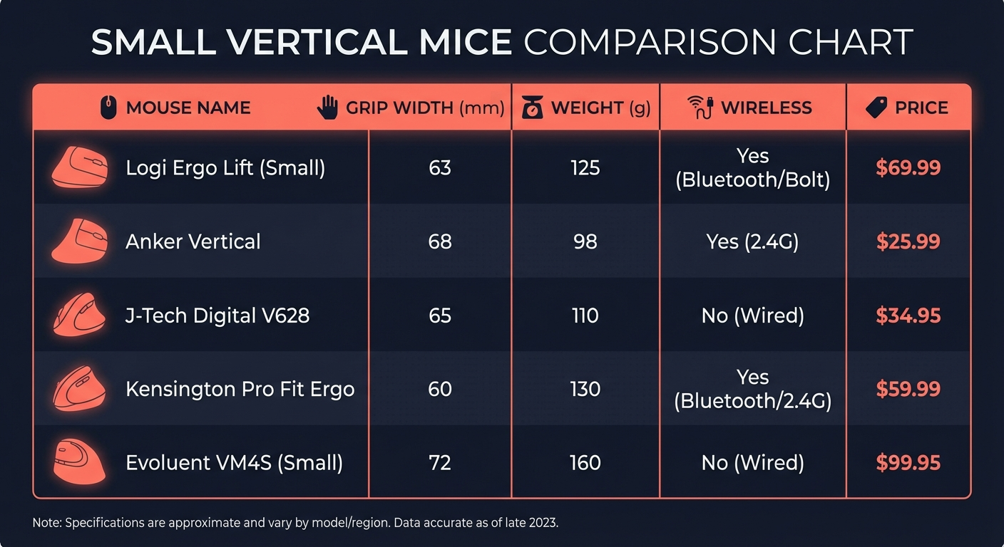 Small vertical mouse comparison chart 2026