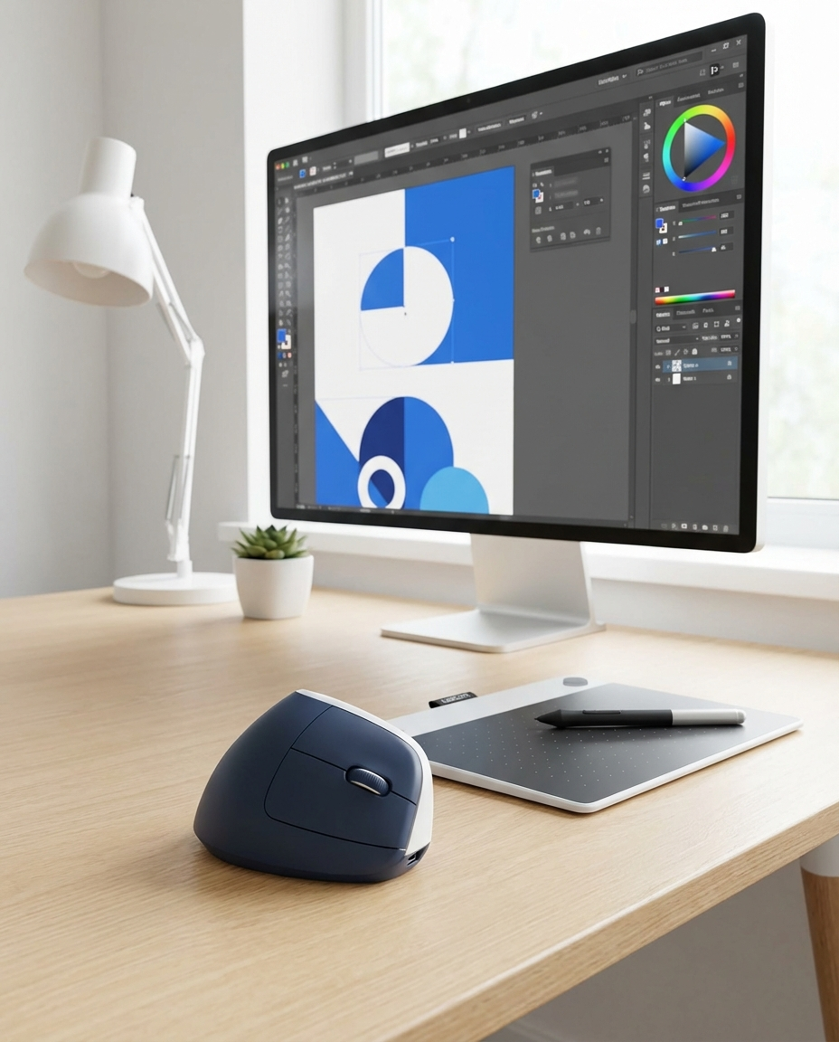 Overhead comparison of hand posture on a flat mouse vs a vertical mouse