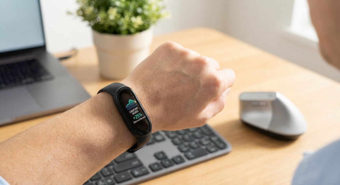 Person's wrist after switching to vertical mouse showing reduced strain