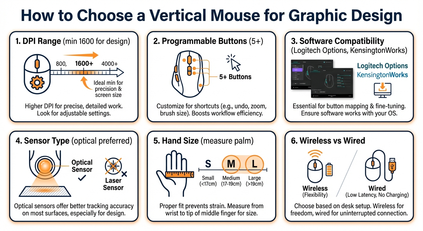 Vertical Mouse Buying Guide for Graphic Designers: 6 Key Factors Explained (Infographic)